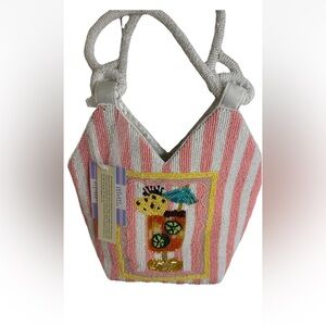 NWT Handcrafted in India Martini Beaded Bag Pink & white Striped Tik Tok Viral